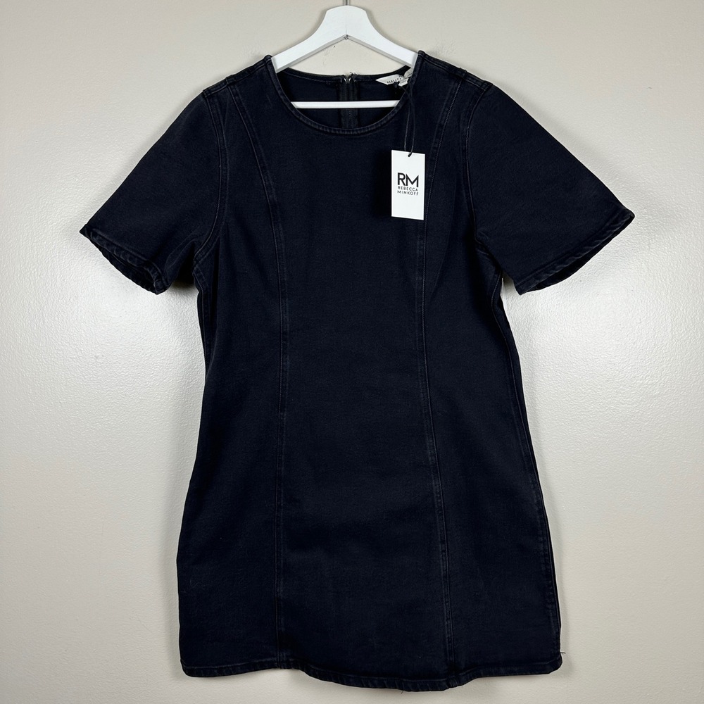 Rebecca Minkoff Women's L Bailey Denim Dress Black Mini Shift Old Money Chic NEW